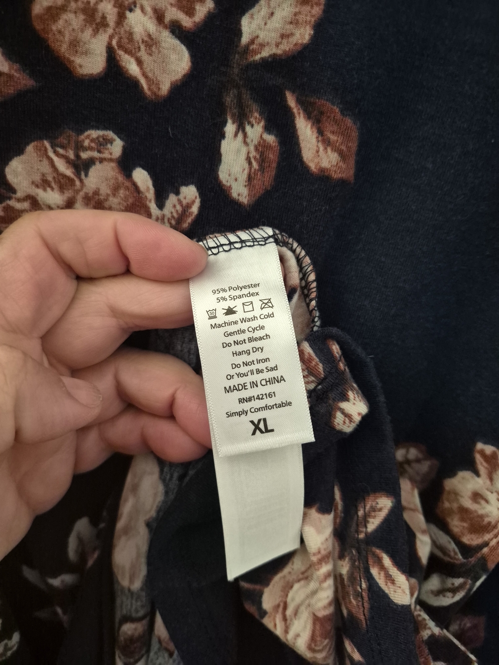 LuLaRoe RUTH, Navy with Floral Blush Roses - Picture 3 of 4